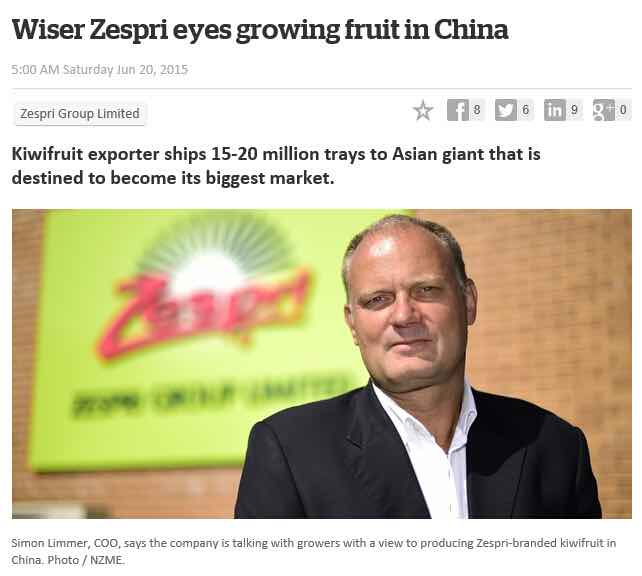 新西兰奇异果中国造？Zespri欲打造中国生产基地